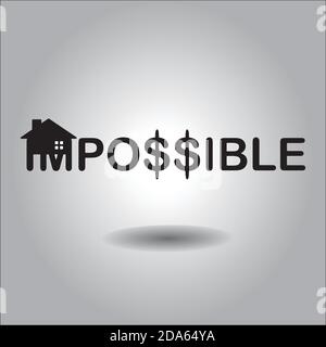 Cambiare la parola impossibile a possibile con silhouette casa e dollaro segno, casa costruzione concetto Illustrazione Vettoriale