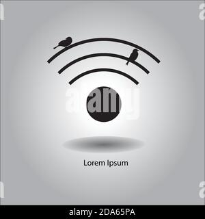 illustrazione uccello vettore in piedi su wireless segno invece di filo telefonico, età di internet. Illustrazione Vettoriale