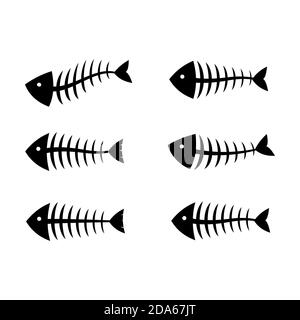 Pesce osso o scheletro Imposta illustrazione vettoriale in un cartone animato stile piatto Illustrazione Vettoriale