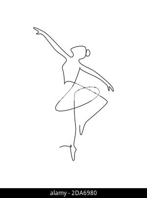 Ballerina con disegno a linea continua singola in stile balletto. Logo ballerino minimal di bellezza, stampa poster scandinava Illustrazione Vettoriale