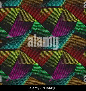 Abstract seamless pattern caotico con urban elementi geometrici. Grunge texture neon sfondo. La carta da parati per la stampa. Illustrazione Vettoriale