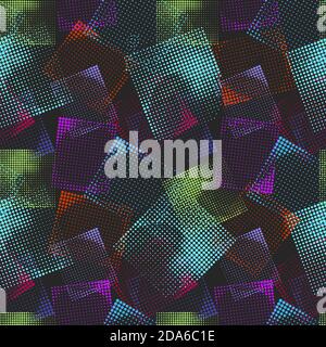 Abstract seamless pattern caotico con urban elementi geometrici. Grunge texture neon sfondo. La carta da parati per la stampa. Illustrazione Vettoriale