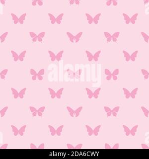 Tutti i motivi rosa senza giunture farfalla ripetizione. Profilo farfalla sfondo pastello. Pink carino vettore senza giunture sfondo schema farfalla. Illustrazione Vettoriale