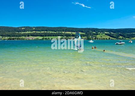 Svizzera, Vaud, Waadt, Vallée de Joux, Parc Jura vaudois, Lac de Joux, sport nautique, Wassersport, sport acquatici Foto Stock