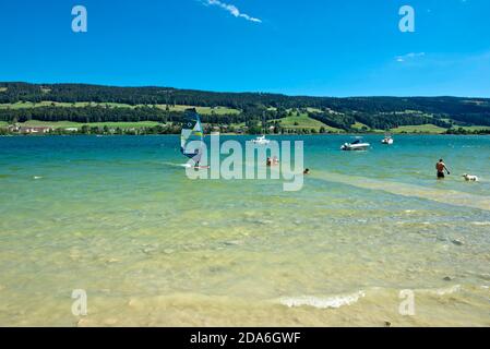 Svizzera, Vaud, Waadt, Vallée de Joux, Parc Jura vaudois, Lac de Joux, sport nautique, Wassersport, sport acquatici Foto Stock