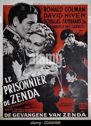 RONALD COLMAN MADELEINE CARROLL e DOUGLAS FAIRBANKS Jr nel PRIGIONIERO DI ZENDA 1937 regista JOHN CROMWELL romanzo Anthony Hope sceneggiatura John L. Balderston musica Alfred Newman Costumi Ernest Dryden arte direzione Lyle R. produttore di Wheeler David O. Selznick Selznick International Pictures / United Artists Foto Stock