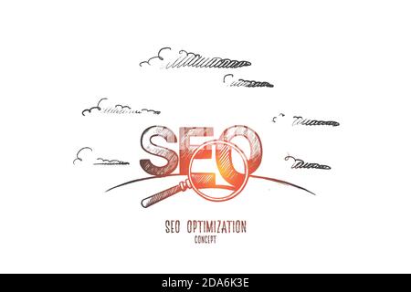 Concetto di ottimizzazione SEO. Vettore isolato disegnato a mano. Illustrazione Vettoriale