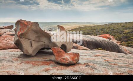 Impressionanti rocce notevoli prima del fuoco di cespuglio, Kangaroo Island, Australia del Sud Foto Stock