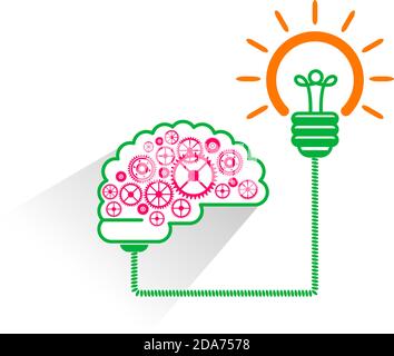 Brainstorming idea efficace di lavoro cerebrale. Lampada elettrica, cervello umano, creativo, idea, vettore Illustrazione Vettoriale