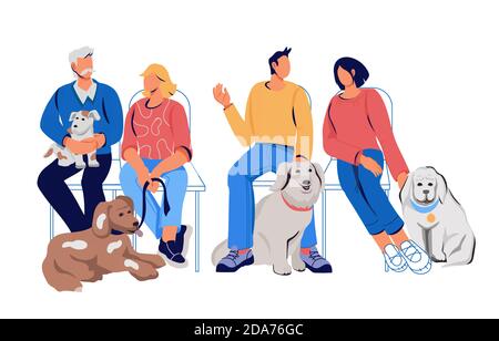 Persone in attesa di appuntamento con veterinario illustrazione vettore isolato. Illustrazione Vettoriale