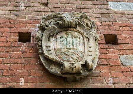 Gli elementi dell'architettura dell'antico Castello degli Sforza di Milano Italia. Foto Stock