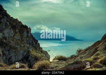 Splendida vista sul mare. Vacanze estive Isola d'Elba. Foto Stock