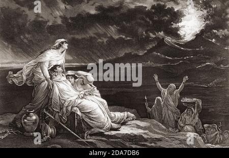 L'ultimo giorno di Ercolano. Dopo un lavoro di Louis-Hector Leroux. Ercolano, insieme alle vicine Pompei, Oplontis e Stabiae, fu sepolto sotto le ceneri vulcaniche durante l'eruzione del Vesuvio nel 79 d.C. Foto Stock