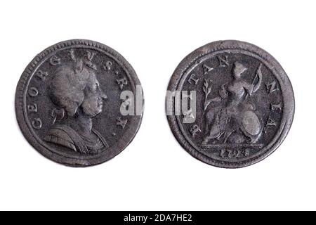 Britannia British Shilling 1724 Re Giorgio la prima vecchia moneta denaro Foto Stock