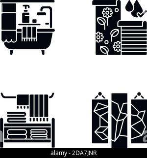 Idee di stile per le icone di glifo nero domestico impostate su bianco spazio Illustrazione Vettoriale