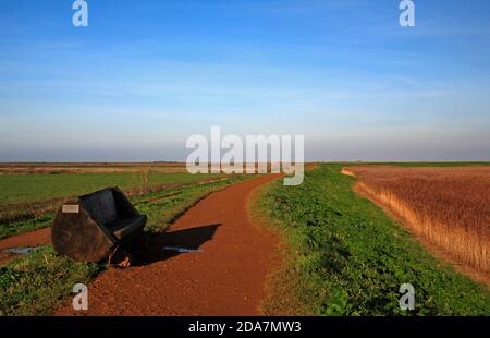 Una vista del Norfolk Coast Path ad ovest del villaggio Norfolk del Nord di Cley Next the Sea, Norfolk, Inghilterra, Regno Unito. Foto Stock