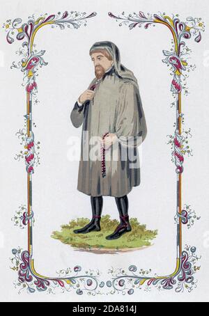 GEOFFREY CHAUCER (c 1340-1400) poeta, autore e burocrate inglese in un'illustrazione del XIX secolo basata su un'immagine del XVI secolo, a sua volta basata su un manoscritto del 1412. Foto Stock