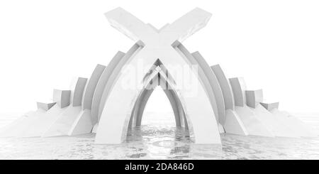 bianco gotico neo classica architettura arco moderno design astratto sfondo illustrazione del rendering 3d Foto Stock