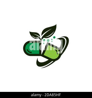 Capsula di erbe pillola foglia farmaco logo vettore icona download.EPS 10 Illustrazione Vettoriale