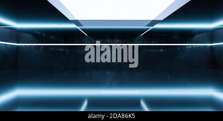 tecnologia futuristica scura architettura seminterrato rendering 3d illustrazione Foto Stock