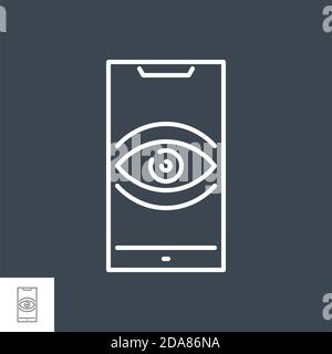 Icona della linea sottile relativa al vettore dello smartphone di sorveglianza. Illustrazione Vettoriale