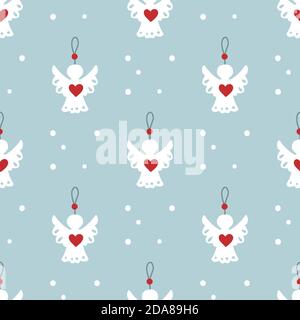 Angelo natalizio decorazione vettore senza giunture modello. Trendy sfondo tradizionale bambini vivaio. Festoso carino stampa per le vacanze invernali per i bambini. Illustrazione Vettoriale