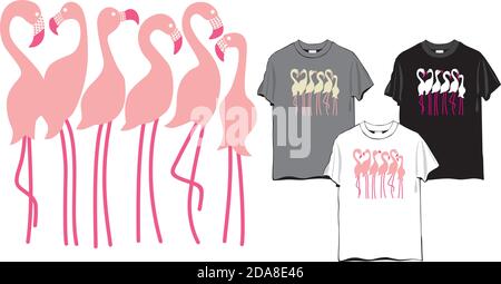 Flamingos Group - T-shirt disegnne vettoriale, due colori, pronta per la stampa Illustrazione Vettoriale