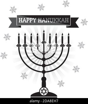 Concetto di carta per Hanukkah felice con menorah e saluto. Illustrazione Vettoriale