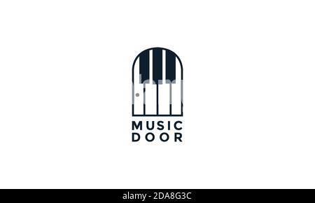 pianoforte con logo di musica della porta icona vettoriale disegno Illustrazione Vettoriale