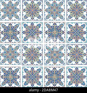 Modello rotondo senza giunture mandala. Ornamento arabo, indiano, islamico, ottomano. Motivo floreale blu. Illustrazione vettoriale. Illustrazione Vettoriale