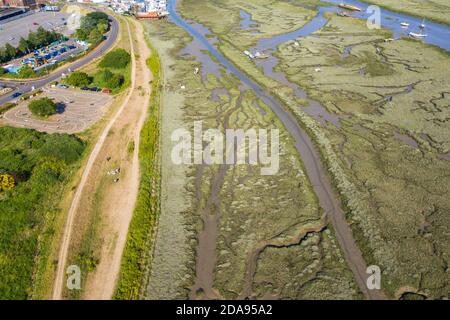 Leigh on Sea National Nature Reserve vista aerea delle paludi In Essex Foto Stock