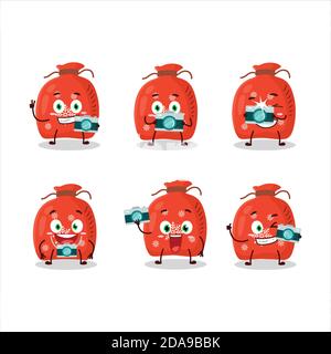 Fotografo professione emoticon con rosso santa borsa cartoon carattere Illustrazione Vettoriale