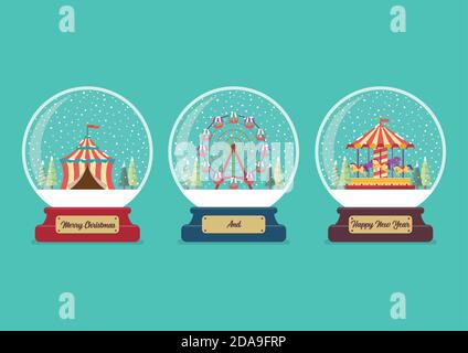 Set della collezione di palline di vetro di Carnival fair. Regalo di Natale. Illustrazione vettoriale Illustrazione Vettoriale