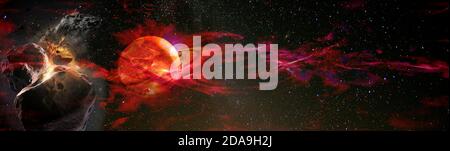 Esplorazione exoplanet, fantasia e paesaggio spaziale surreale. Elementi di questa immagine forniti dalla NASA. Foto Stock