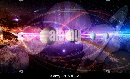 Sogno di concetto di spazio. Collage di pianeti e galassie in un cielo stellato. Elementi di questa immagine forniti dalla NASA. Foto Stock