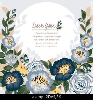 Illustrazione vettoriale di una cornice floreale in primavera. Design per matrimoni, anniversari, compleanni e inviti a feste Illustrazione Vettoriale