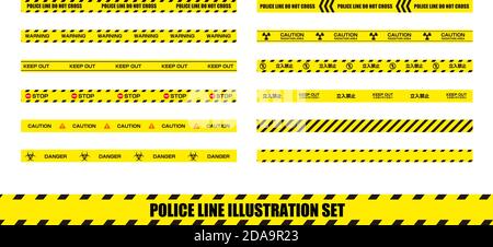 Set di illustrazioni vettoriali piatte della linea di polizia ( nastro di avvertimento ) Illustrazione Vettoriale