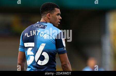 High Wycombe, Regno Unito. 10 Nov 2020. Malachi Linton di Wycombe Wanderers durante la amichevole 2020/21 giocato a porte chiuse tra Wycombe Wanderers e AFC Bournemouth ad Adams Park, High Wycombe, Inghilterra, il 10 novembre 2020. Foto di Andy Rowland. Credit: Prime Media Images/Alamy Live News Foto Stock