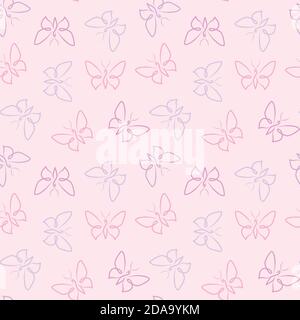 Farfalle pastello ripetizione senza giunture sfondo vettoriale, farfalla icone motivo casuale. Cute farfalla ripetizione sfondo vettore modello. Illustrazione Vettoriale