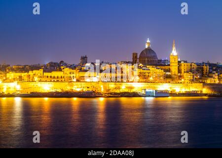 Valetta di Notte, Malta Foto Stock