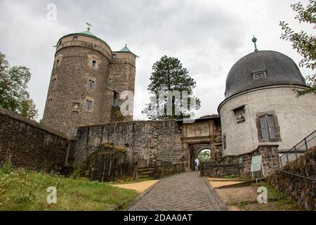 Castello di Stolpen, Sassonia, Germania – 22 agosto 2020: La Consigliera Cosel era la più famosa amante della Sassonia alla corte di agosto dei forti. Era im Foto Stock