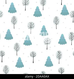 Sfondo della foresta invernale. Motivo senza cuciture per tema invernale e natalizio. Illustrazione Vettoriale