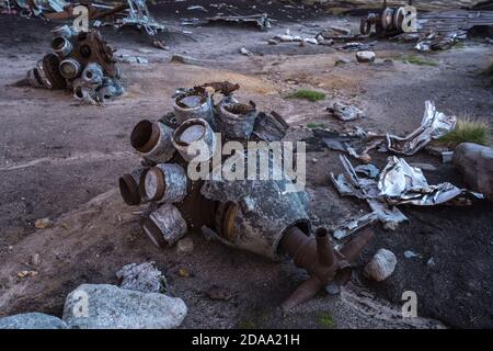 Il relitto del Bleaklow Bomber. Il 3 novembre 1948, USAF Boeing RB-29A Superfortress 44-61999, del sedicesimo Squadrone fotografico della rinascita, Foto Stock