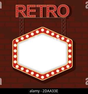 Testo retrospettivo e figura esagonale leggera nel vettore a parete disegno dell'illustrazione Illustrazione Vettoriale