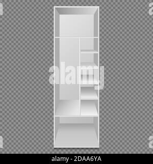 armadio bianco con ripiani su sfondo trasparente. Oggetto vettore isolato. Illustrazione Vettoriale