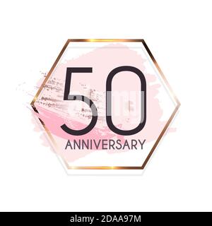 Festeggiando il 50 anniversario emblema modello con sfondo oro numeri poster. Illustrazione Foto Stock