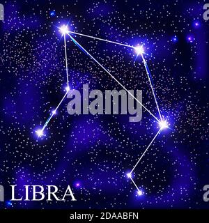 Libra segno zodiacale con belle stelle luminose sullo sfondo Di illustrazione del cielo cosmico Foto Stock