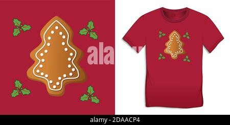 Grafica per t-shirt, albero di Natale, motivo pan di zenzero vettore immagine Illustrazione Vettoriale