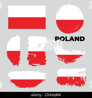 Grunge Polonia bandiere set. Illustrazione di stock vettoriale Illustrazione Vettoriale