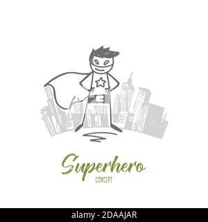 Supereroe disegnato a mano in costume speciale Illustrazione Vettoriale